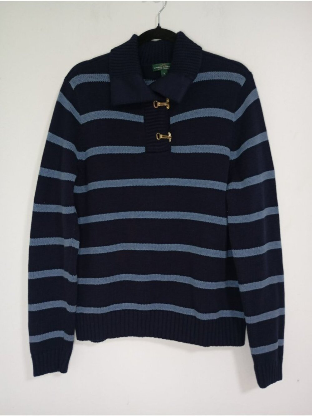 Lauren Ralph Lauren Sweater Toggle Detail Size XL 100% Cotton Womens Navy, Light